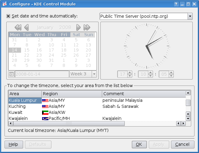 Set time & date automatically in KDE